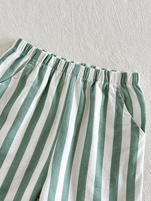 Cozy Pixies 男嬰椰子樹圖案針織柔軟圓領短袖套頭上衣與彈性腰圍短褲2件套 - 綠色 - 查看 6