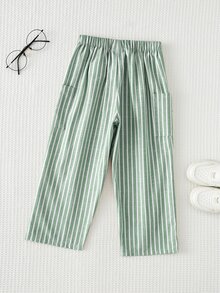 Cozy Pixies Young Boy Colorful Striped Elastic Waist Long Pants Versatile Comfortable - Green - View 2