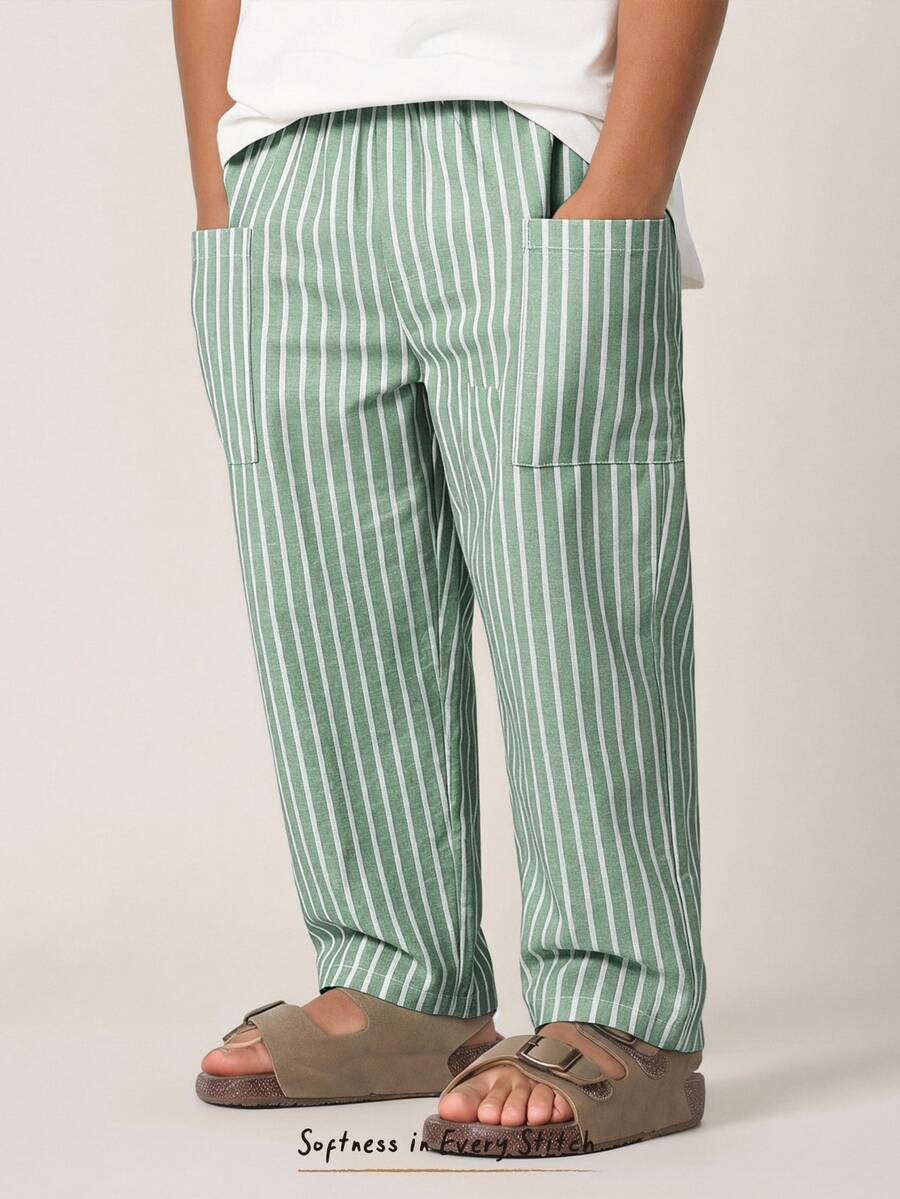 Cozy Pixies Young Boy Colorful Striped Elastic Waist Long Pants Versatile Comfortable - Green - View 1