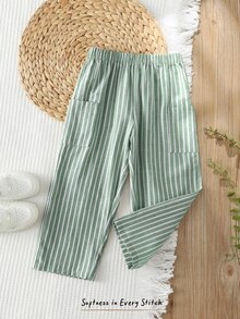 Cozy Pixies Young Boy Colorful Striped Elastic Waist Long Pants Versatile Comfortable - Green - View 5