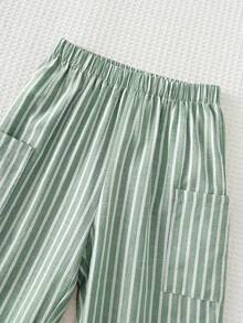 Cozy Pixies Young Boy Colorful Striped Elastic Waist Long Pants Versatile Comfortable - Green - View 3