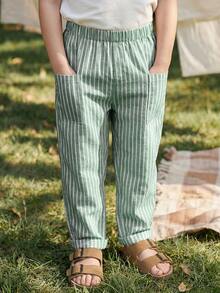 Cozy Pixies Young Boy Colorful Striped Elastic Waist Long Pants Versatile Comfortable - Green - View 6
