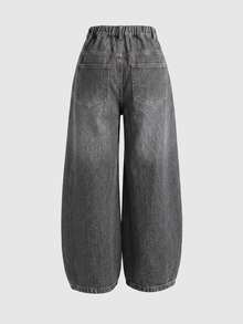 SHEIN Teen Girl Star Pattern Wide Leg Jeans - Grey - View 2
