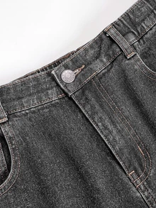 SHEIN Teen Girl Star Pattern Wide Leg Jeans - Grey - View 5