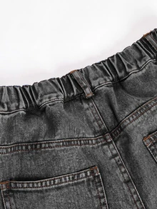 SHEIN Teen Girl Star Pattern Wide Leg Jeans - Grey - View 6