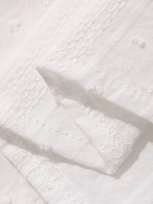 DAZY 女款白色方領花瓣袖鏤空刺繡蕾絲飾邊繫腰修身長袖襯衫 夏季可愛上衣 - 白色 - 查看 6