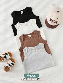 Cozy Pixies 4件套可爱休闲纯色针织连体衣，适合夏季，男女宝宝通用 - 白色 - 查看 3