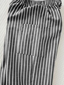Cozy Pixies Pantalones largos de cintura elástica con rayas coloridas para niño pequeño, versátiles y cómodos - Negro - Ver 4