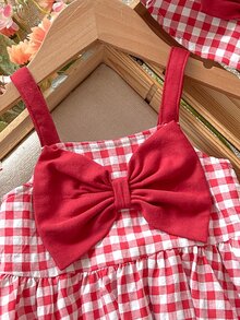 Cozy Pixies 2pcs Baby Girl Strawberry Print Contrast Color Suspender Dress & Hat Set - Red - View 3