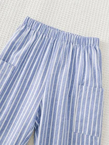 Cozy Pixies Young Boy Colorful Striped Elastic Waist Long Pants Versatile Comfortable - Blue - View 3