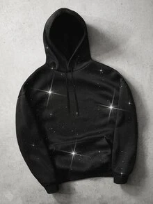Manfinity EMRG Sudadera con capucha de hombre con lámina de plata versátil y de moda, sudadera con capucha gráfica negra, otoño - Negro - Ver 3