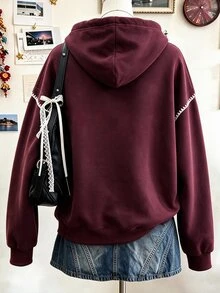 Lalippa 字母多色效果印花貝殼刺繡工藝時尚極簡女款運動衫，送給朋友的禮物 - 酒紅色 - 查看 2