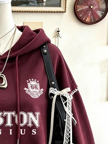 Lalippa 字母多色效果印花貝殼刺繡工藝時尚極簡女款運動衫，送給朋友的禮物 - 酒紅色 - 查看 3