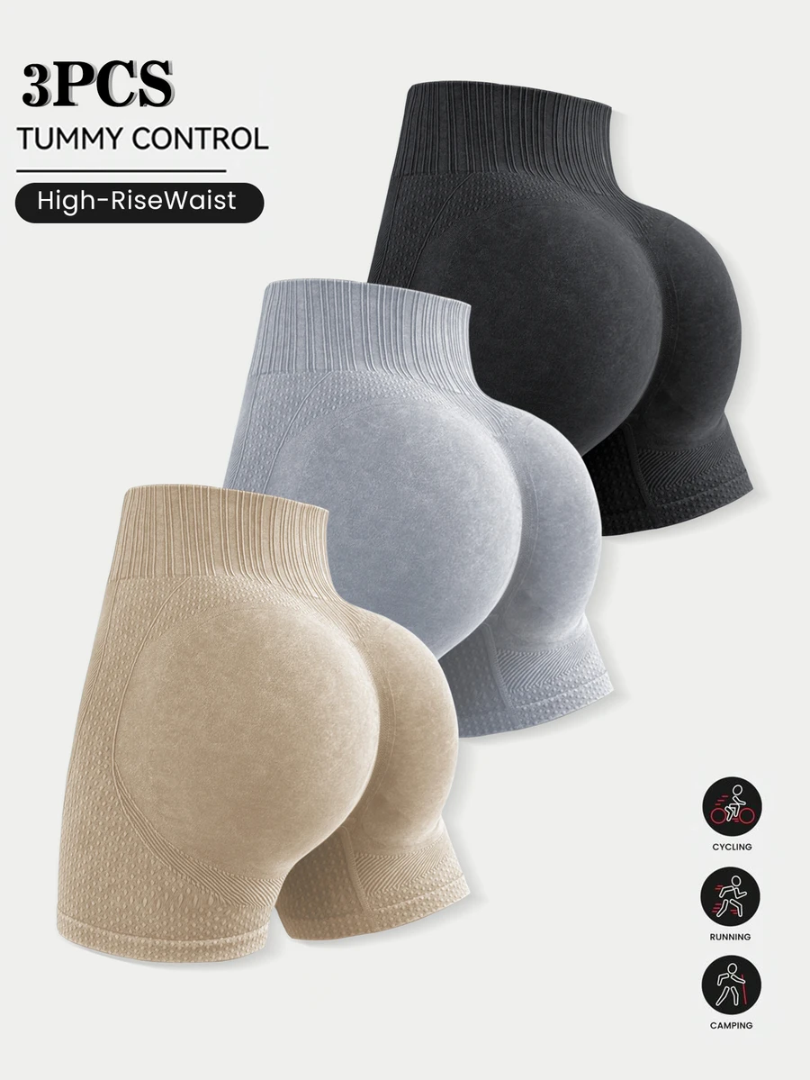 SHEIN 3件組女款高腰日常健身運動短褲 - 彩色 - 查看 1