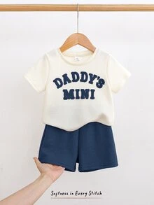 Cozy Pixies 男嬰時尚拼接圓領短袖T恤與休閒短褲套裝 - 藍色 - 查看 9