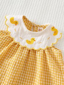 Cozy Pixies Newborn Baby Girl Cartoon Duck Pattern Contrast Color Round Neck Sleeveless Dress - Yellow - View 5