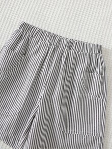 Cozy Pixies 2pcs/Set Young Boys Casual Comfortable Solid Color Cute Bear Cartoon Print Contrast Collar Sleeveless Top And Striped Shorts Set - Multicolor - View 4