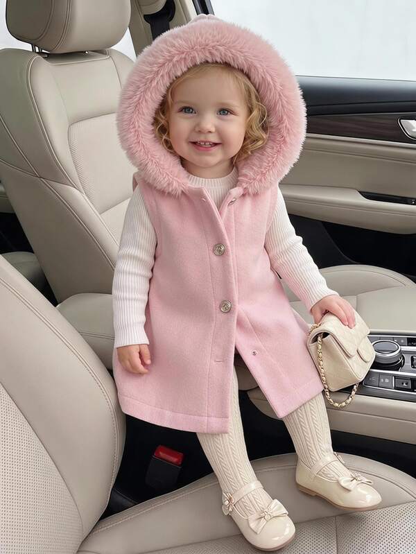 Baby Girl Autumn/Winter Sleeveless Hooded Overcoat
