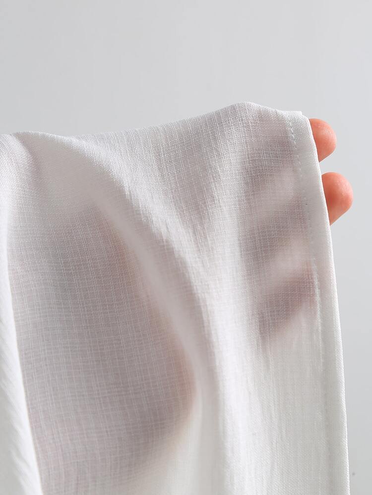 SHEIN 女款 2 件套，寬鬆舒適休閒套裝，中式優雅通勤亞麻感套裝 - 白色 - 查看 3