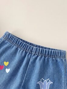 Cozy Pixies 女嬰可愛街頭風百搭牛仔效果印花鬆緊腰長褲 秋冬返校季女童服飾 - 藍色 - 查看 6