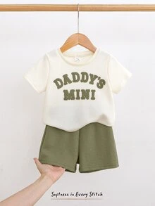 Cozy Pixies Baby Boy Letter Print Short Sleeve T-Shirt And Shorts Casual Set - Green - View 9