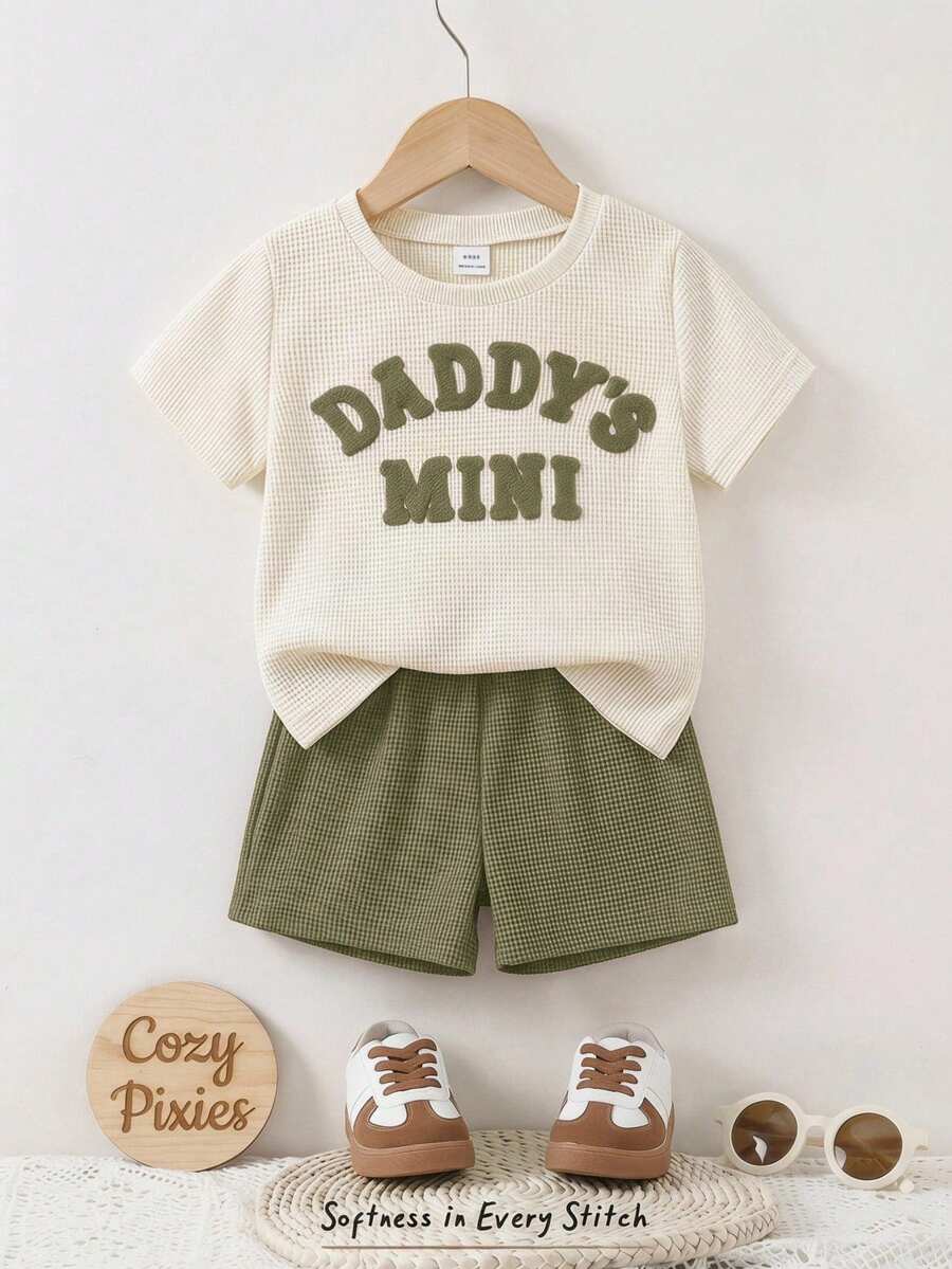 Cozy Pixies Baby Boy Letter Print Short Sleeve T-Shirt And Shorts Casual Set - Green - View 1