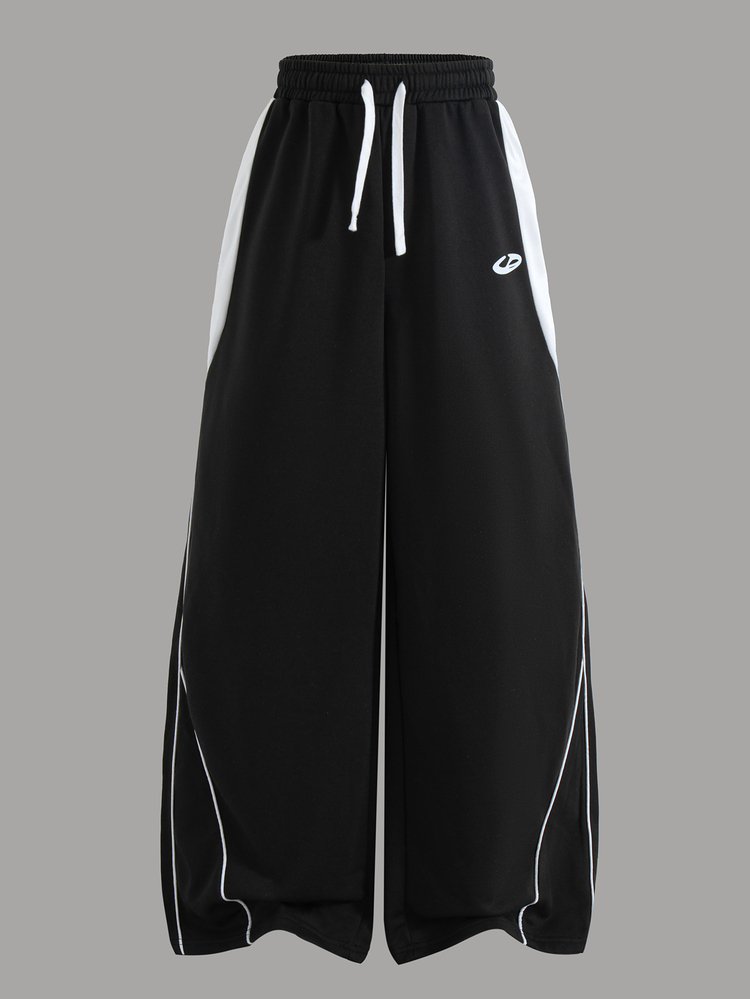 Teen Girls Curved Leg Loose Gray Sweatpants, Casual Fashion All-Match Versatile Sports Long Pants, Suitable For Dancing, School, Sports - Black and White - View 3