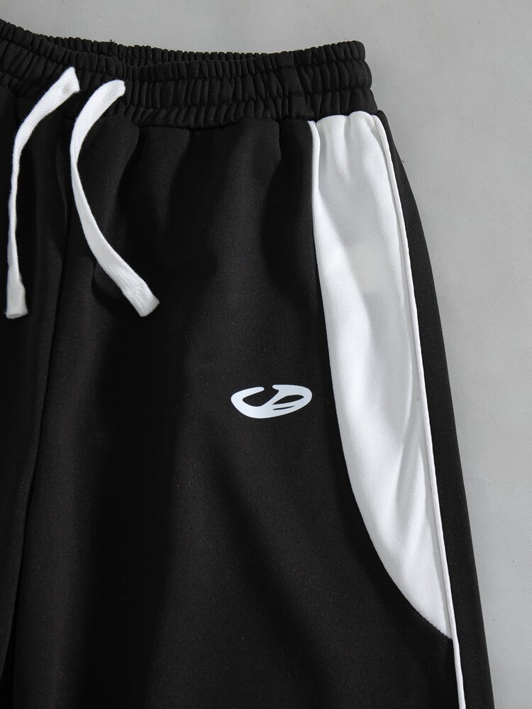 Teen Girls Curved Leg Loose Gray Sweatpants, Casual Fashion All-Match Versatile Sports Long Pants, Suitable For Dancing, School, Sports - Black and White - View 6