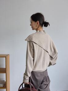 Dazy-Less Women's Round Neck Long Sleeve Camel Solid Color Loose Ribbed Knit Casual Versatile Sweater Business Casual Woman - Camel - View 2