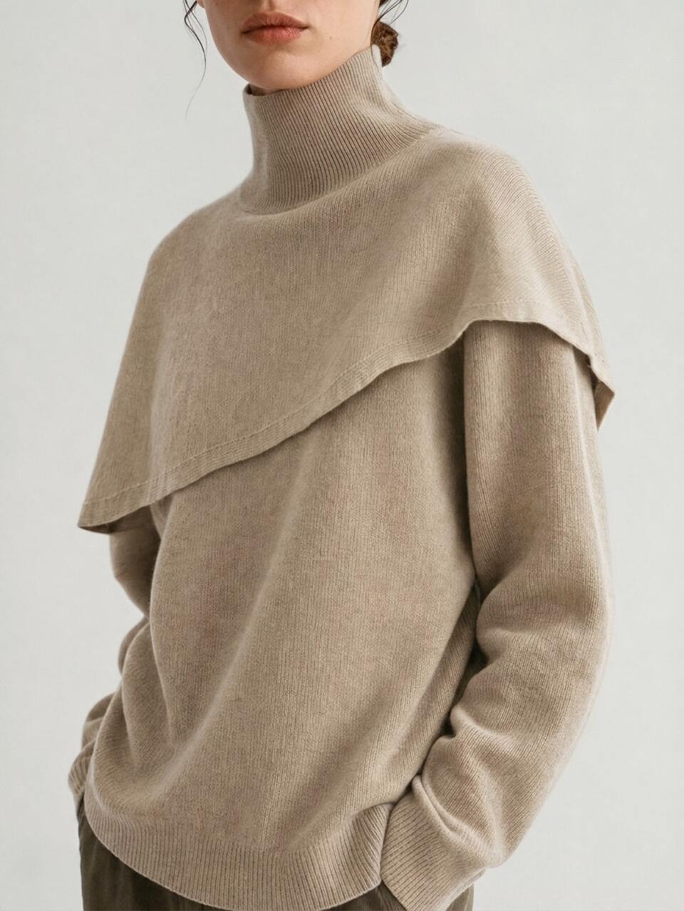 Women's Round Neck Long Sleeve Camel Solid Color Loose Ribbed Knit Casual Versatile Sweater Business Casual Woman