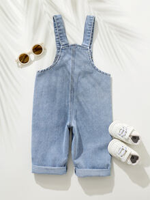 Cozy Pixies Baby Boy Cartoon Bear Pocket Denim Bib Overall Jumpsuit - Light Wash - View 3