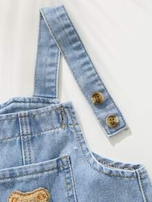 Cozy Pixies Baby Boy Cartoon Bear Pocket Denim Bib Overall Jumpsuit - Light Wash - View 7