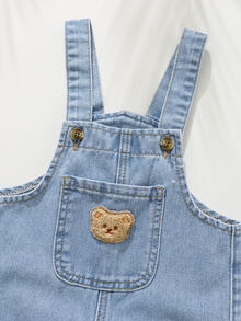 Cozy Pixies Baby Boy Cartoon Bear Pocket Denim Bib Overall Jumpsuit - Light Wash - View 6