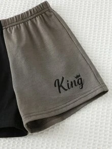 Cozy Pixies 2pcs Baby Boy Letter Pattern Knit Soft Contrast Color Round Neck Short Sleeve Top And Elastic Waist Shorts Set - Multicolor - View 3