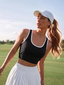 CourtClass CourtClass Casual Sporty Athletic Versatile Contrast Color Zipper Back Mesh Patchwork Removable Padding Slimming Sports Bra Gym Black And White Summer - Multicolor - View 5