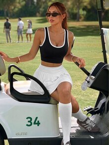 CourtClass CourtClass Casual Sporty Athletic Versatile Contrast Color Zipper Back Mesh Patchwork Removable Padding Slimming Sports Bra Gym Black And White Summer - Multicolor - View 6