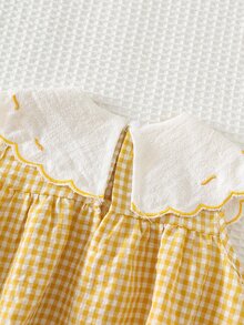 Cozy Pixies Baby Girl Cartoon Duck Pattern Contrast Color Lapel Sleeveless Romper - Yellow - View 4