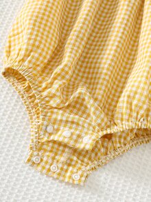 Cozy Pixies Baby Girl Cartoon Duck Pattern Contrast Color Lapel Sleeveless Romper - Yellow - View 6