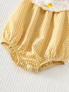 Cozy Pixies Baby Girl Cartoon Duck Pattern Contrast Color Lapel Sleeveless Romper - Yellow - View 5
