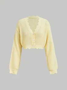 Skyraze Women's Solid Color Single-Breasted Casual Versatile Daily Long Sleeve Cardigan - Light Yellow - View 3