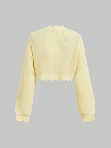 Skyraze Women's Solid Color Single-Breasted Casual Versatile Daily Long Sleeve Cardigan - Light Yellow - View 4