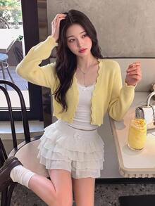 Skyraze Women's Solid Color Single-Breasted Casual Versatile Daily Long Sleeve Cardigan - Light Yellow - View 7