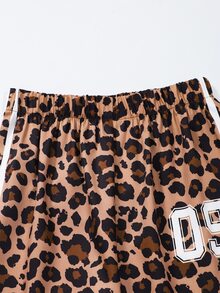 SHEIN 大女孩秋季服飾 8-12 歲豹紋數字直筒長褲 時尚休閒四季皆宜 - 彩色 - 查看 5