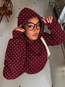 SHEIN 青少年女孩休閒時尚波點圖案厚實舒適柔軟運動衫，適合秋冬日常、街頭穿搭、戶外、Y2K、運動、校園、返校，甜美女孩風 - 白色 - 查看 6