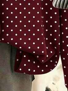 SHEIN 青少年女孩休閒時尚波點圖案厚實舒適柔軟運動衫，適合秋冬日常、街頭穿搭、戶外、Y2K、運動、校園、返校，甜美女孩風 - 白色 - 查看 4