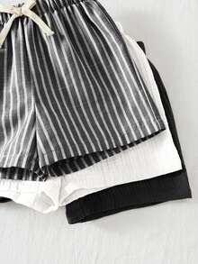 Cozy Pixies 3pcs/Set Young Boy Elastic Waist Shorts With Decorative Ribbon, Versatile & Comfortable - Multicolor - View 4