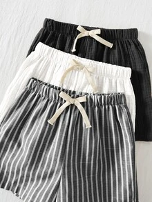 Cozy Pixies 3pcs/Set Young Boy Elastic Waist Shorts With Decorative Ribbon, Versatile & Comfortable - Multicolor - View 3
