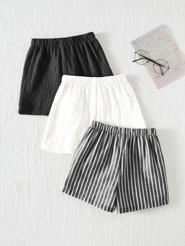 Cozy Pixies Bộ 3 quần short cạp chun cho bé trai, có ruy băng trang trí, đa năng và thoải mái. - Nhiều màu - Xem 2
