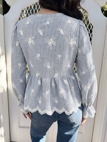 Serisse Women's Striped Pleated Casual Daily Wear Shirt - Royal Blue - View 2