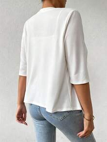 Breezaya Plus Size Women's Solid Color Casual Versatile Daily Open Front Jacket - White - View 2